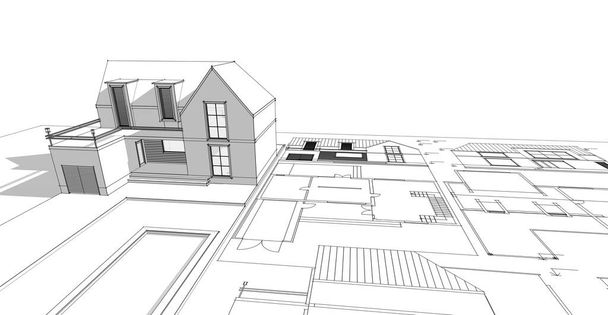 сучасний будинок ескіз 3d ілюстрація
 - Фото, зображення