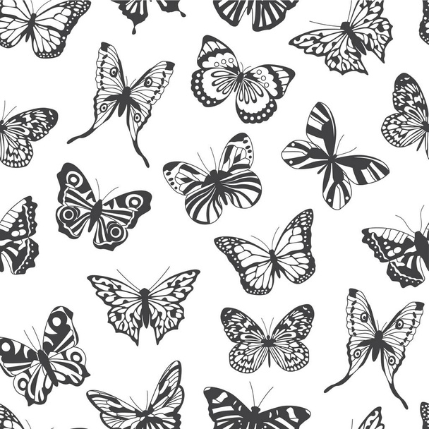 Seamless pattern with line images of butterflies, flat vector illustration. - Vector, afbeelding
