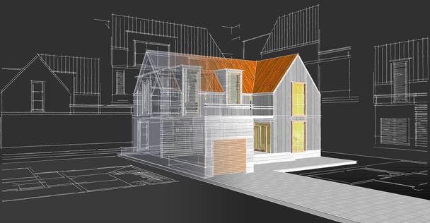 casa moderna boceto 3d ilustración - Foto, imagen