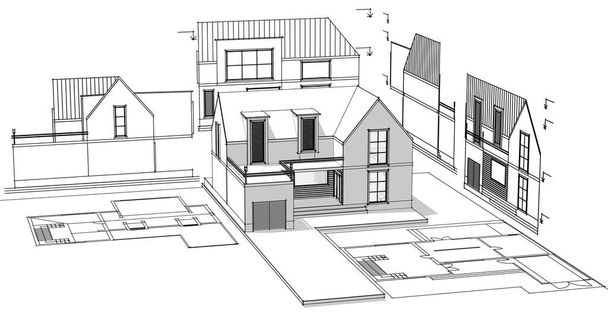 сучасний будинок ескіз 3d ілюстрація
 - Фото, зображення