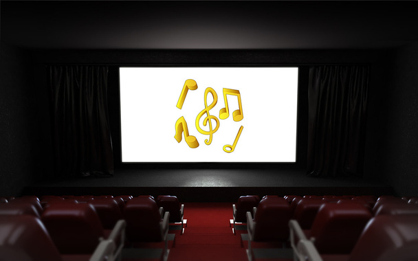 üres moziban nézőtér zene reklám a képernyőn - Fotó, kép