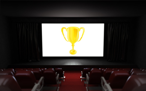 auditorio de cine vacío con publicidad ganadora en la pantalla
 - Foto, imagen