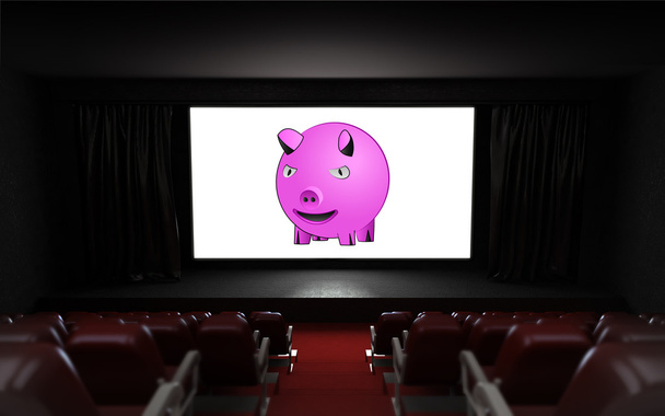 auditorio de cine vacío con publicidad de seguros en la pantalla
 - Foto, imagen