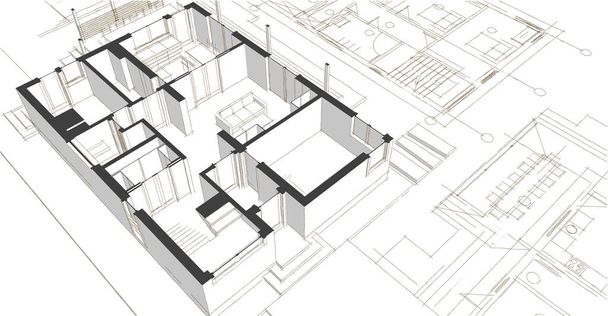 tradiční moderní dům skica 3D ilustrace - Fotografie, Obrázek