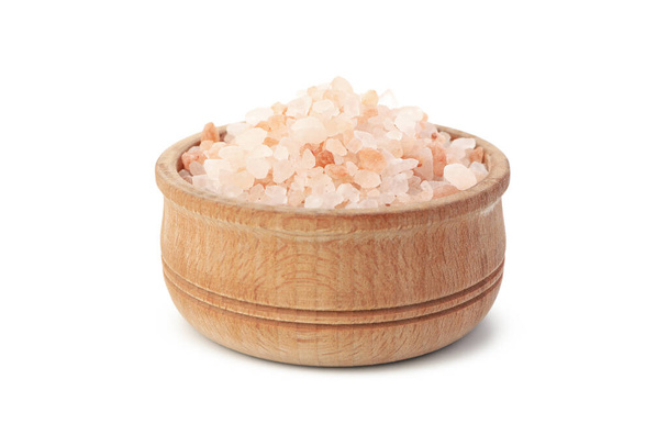 Миска з рожевою гімалайською сіллю ізольована на білому тлі
 - Фото, зображення