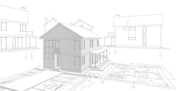 tradicional casa moderna boceto 3d ilustración - Foto, imagen