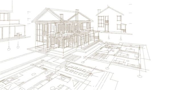 traditional modern house sketch 3d illustration - Photo, Image