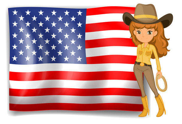 Una vaquera y la bandera de Estados Unidos de América
 - Vector, imagen