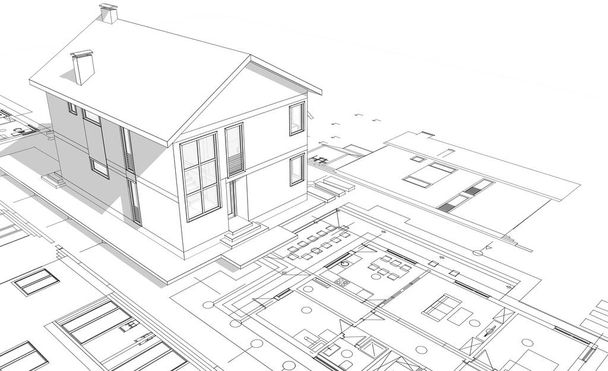tradiční moderní dům skica 3D ilustrace - Fotografie, Obrázek