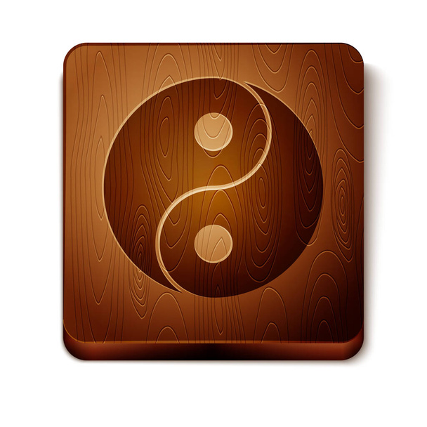 Brown Yin Yang symbool van harmonie en evenwicht pictogram geïsoleerd op witte achtergrond. Houten vierkante knop. Vector. - Vector, afbeelding