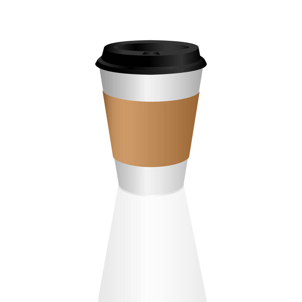 Odnést Horký šálek kávy, Může být jakýkoli druh horkého nápoje, jako je horký zelený čaj latté, horké latté kávy nebo Cappuccino v bílém papírovém pohárku s hnědým víčkem a stínem jin bílého pozadí - Vektor, obrázek