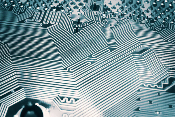 Μπλε ηλεκτρονικό κύκλωμα μητρική πλακέτα close up μακροεντολή φόντο. - Φωτογραφία, εικόνα