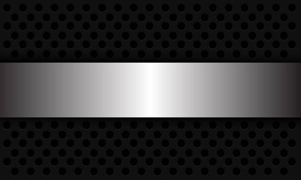 Abstract background silver banner overlap on dark grey circle mesh pattern design modern futuristic vector illustration. - Vector, afbeelding