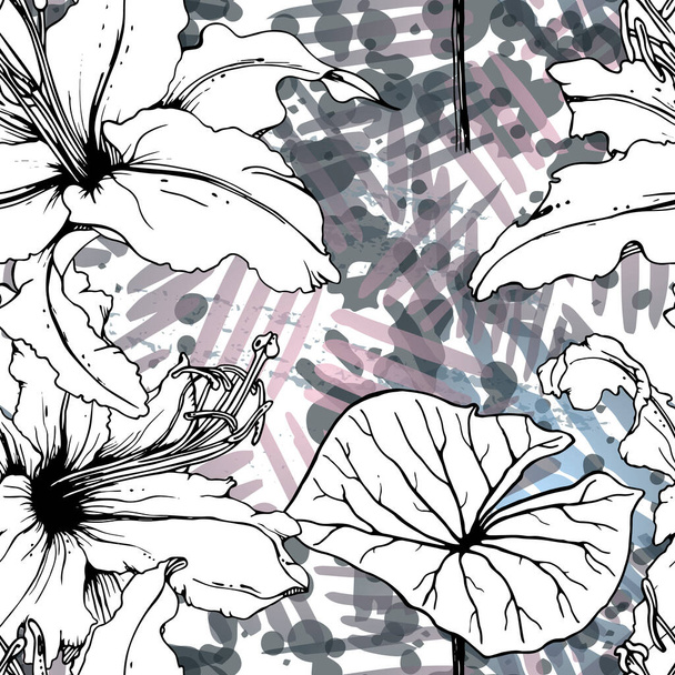 Floral Black White Pattern. Modern Watercolor - Vektor, kép