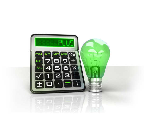 Ampoule verte avec calculs commerciaux positifs
 - Photo, image