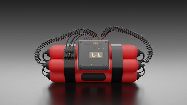 Bomben Rote Farbe mit Digitaluhrnummer 12.12 mit Clipping-Pfad und Attrappe für Ihren Text, 3D-Render. - Foto, Bild