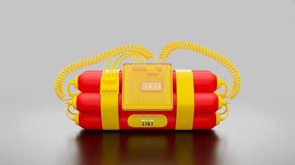 Βόμβες κίτρινο-κόκκινο χρώμα με ψηφιακό ρολόι αριθμό 11.11 με Clipping διαδρομή. 3D αποτύπωση. - Φωτογραφία, εικόνα