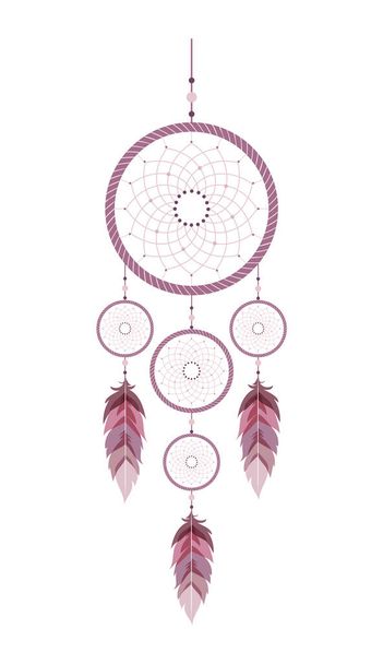 Dromenvanger met mandala en veren. Indische talisman. - Vector, afbeelding