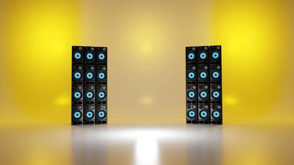 Tower of loudspeakers on stage. Music concert, recording studio concept. Digital 3D render. - Foto, Imagen