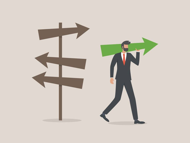 Businessman or entrepreneur chooses the direction at the crossroads. - Vector, Image