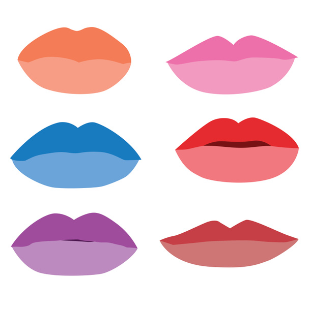 mond Lips close-up design element geïsoleerde collectie stijlvolle kleurrijke verschillende tinten lippenstift schoonheid make-up uiten verschillende emoties kunst verf op witte achtergrond illustratie vector - Foto, afbeelding