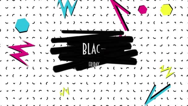 animation text black friday and motion abstract geometric shapes memphis background - Πλάνα, βίντεο