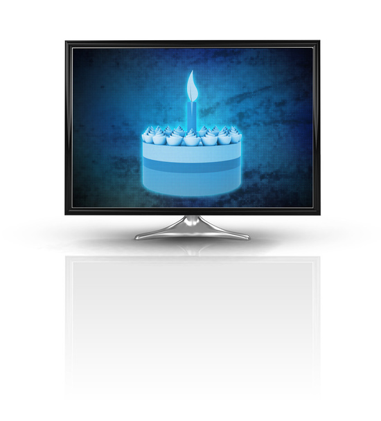 gâteau magique sur le nouvel écran moderne bleu isolé sur blanc
 - Photo, image