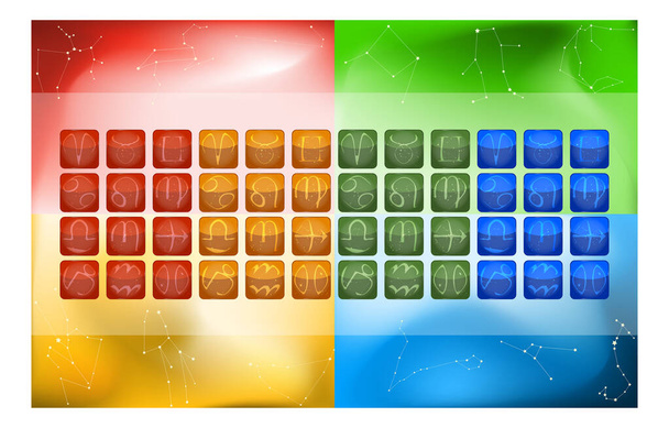 12 set di icone colorate costellazione, 4 colori, 12 tipi - Vettoriali, immagini
