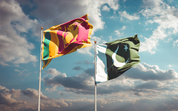 Krásné národní státní vlajky Srí Lanky a Pákistánu společně na pozadí oblohy. Koncept 3D uměleckých děl.  - Fotografie, Obrázek