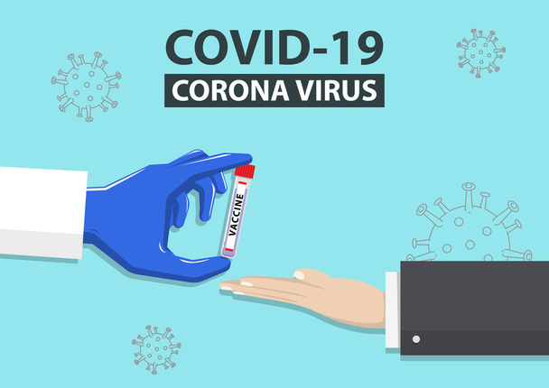 Doctor giving a vaccine corona virus concept in a flat design. Business hands Vector illustration - Διάνυσμα, εικόνα