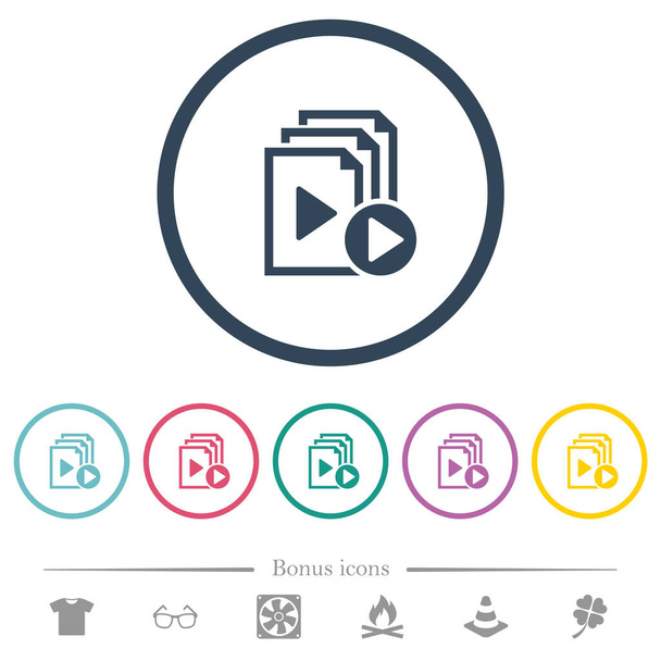 Avviare playlist icone a colori piatte in contorni rotondi. 6 icone bonus incluse. - Vettoriali, immagini