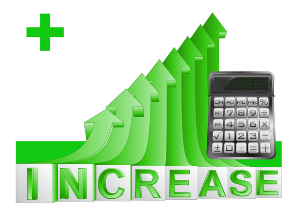 business calculator on green rising arrow graph vector - Vector, Image