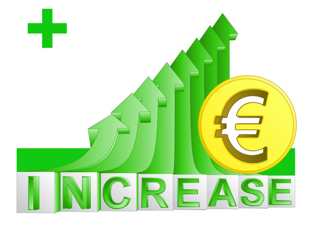 χρυσό νόμισμα ευρώ σε πράσινο αυξανόμενη βέλος γράφημα διάνυσμα - Διάνυσμα, εικόνα