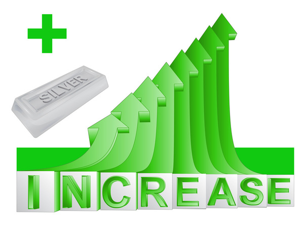 срібний товарний бізнес на зеленому графіку зростаючої стрілки
 - Вектор, зображення