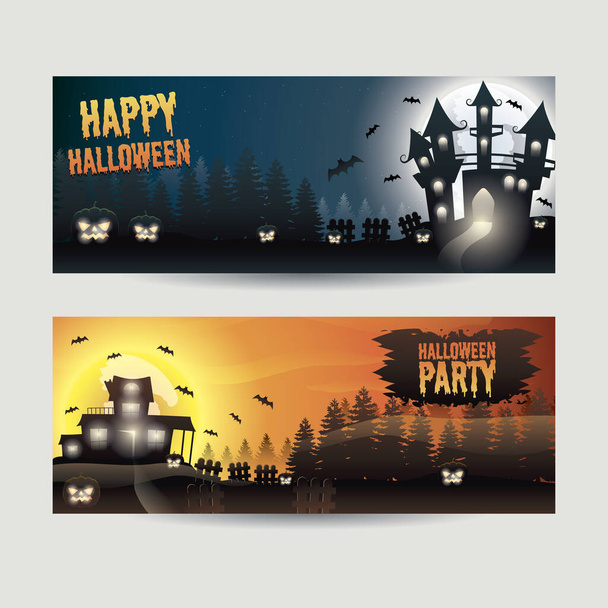 Realistic Halloween Banner Design Collection Template - Vector, Image