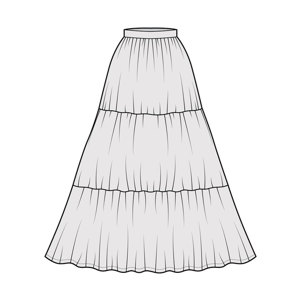 Jupe gitane dirndl illustration de mode technique avec maxi silhouette de longueur de plancher, plénitude circulaire. Fond plat  - Vecteur, image