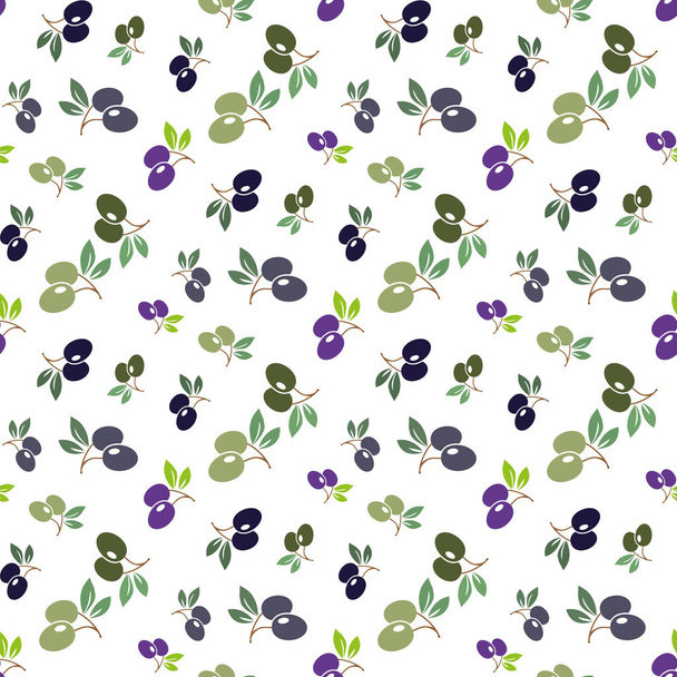Green and black olive vector floral seamless pattern on the white background. - Vector, afbeelding
