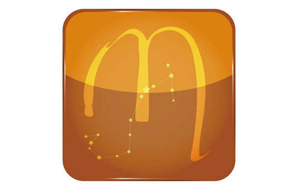 12 constellation yellow button icon with star shape: Scorpio - Vector, Image