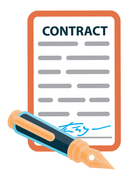 Подписанный контракт с ретро-ручкой
 - Вектор,изображение