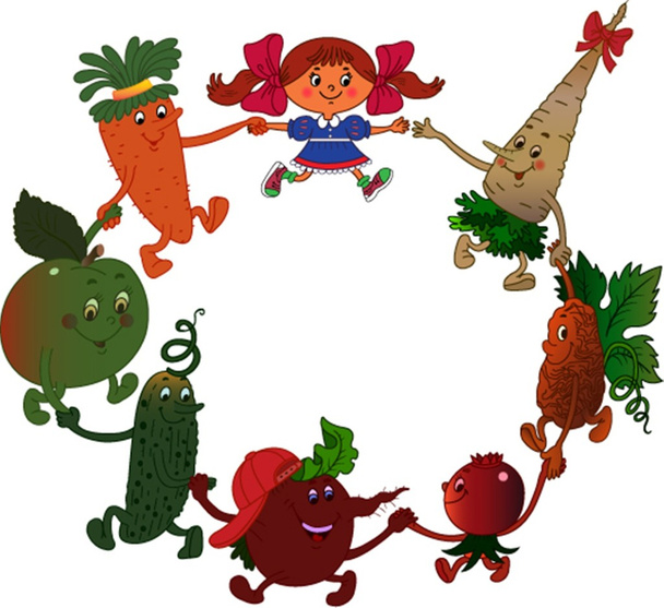 Legumes e frutas com menina
 - Vetor, Imagem