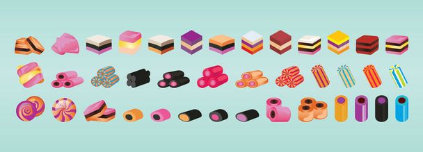 set of cartoon candy. icon design template with various models. modern vector illustration isolated on blue background - Vector, Image