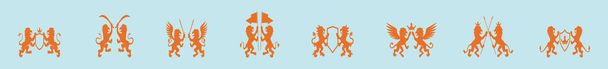 様々なモデルのライオンの横行漫画のアイコンデザインテンプレートのセット。青の背景に隔離された現代のベクターイラスト - ベクター画像