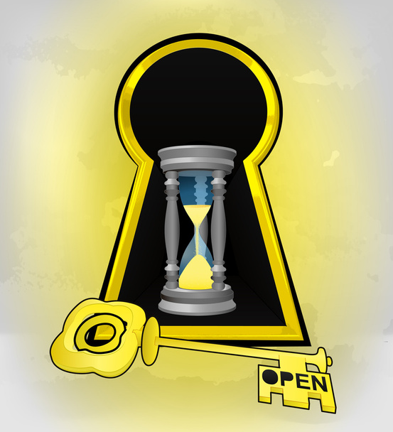 Keyhole golden entrance with hourglass inside - Vector, Image