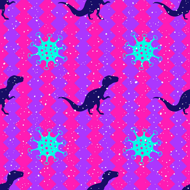 Pop and Colorful Cute Dinosaurs Vector Seamless Pattern. Background Wallpaper - Vector, imagen