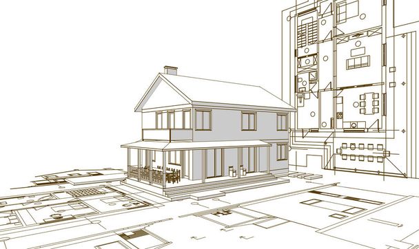 tradicional casa moderna boceto 3d ilustración - Foto, Imagen