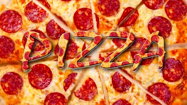 Vídeo de pizza de pepperoni rotativa com a inscrição Pizza - Filmagem, Vídeo