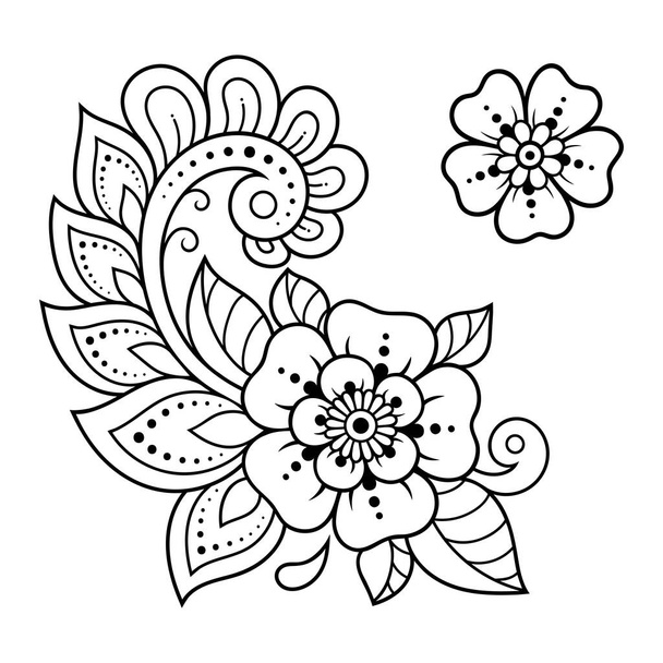 Set of Mehndi flower pattern and mandala for Henna drawing and tattoo. Decoration in ethnic oriental, Indian style. Doodle ornament. Outline hand draw vector illustration. - Διάνυσμα, εικόνα