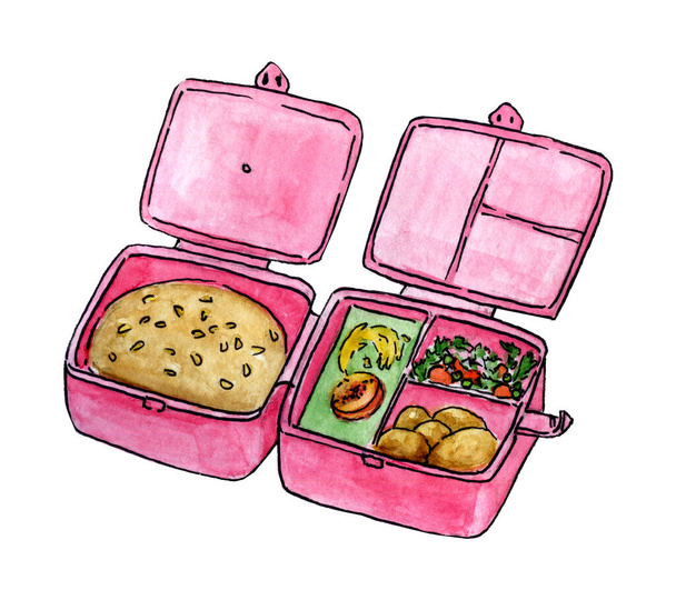 Ręcznie rysowane podwójne pudełko na lunch - Zdjęcie, obraz