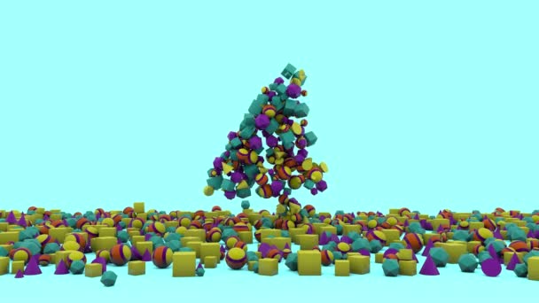 3D animation ενός χρονομέτρου από μια ποικιλία γεωμετρικών σχημάτων και παιχνιδιών. Το χρονόμετρο μετρά αντίστροφα για το νέο έτος 2021. - Πλάνα, βίντεο