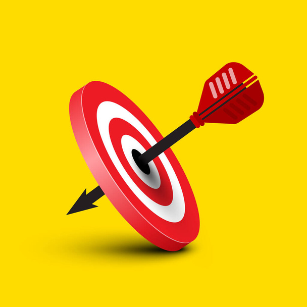 Successful Shot on Dartboart with Dart on Yellow Background - Vector - Vector, Image